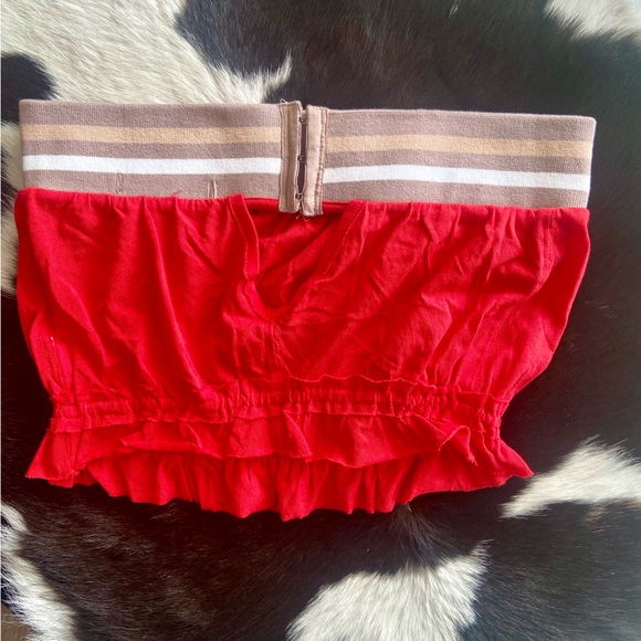 S 🔖 FREE PEOPLE Tube Top Crop Top Read Tan Brown Striped Band OB1031653 … - Picture 6 of 12